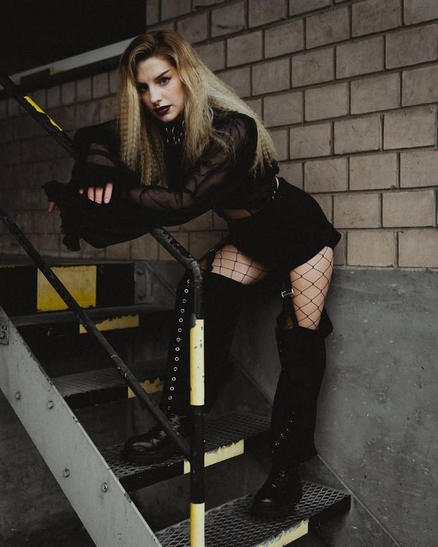 Black look on a metal staircase